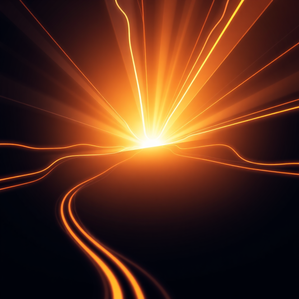 Create a stylized image showing streams of light converging on a website landing page. Each light stream represents a different traffic source (social media, SEO, email marketing). The overall style should be dynamic and energetic, conveying the idea of driving traffic. Style reference: Data visualization. Technical specs: 4k resolution, high quality.