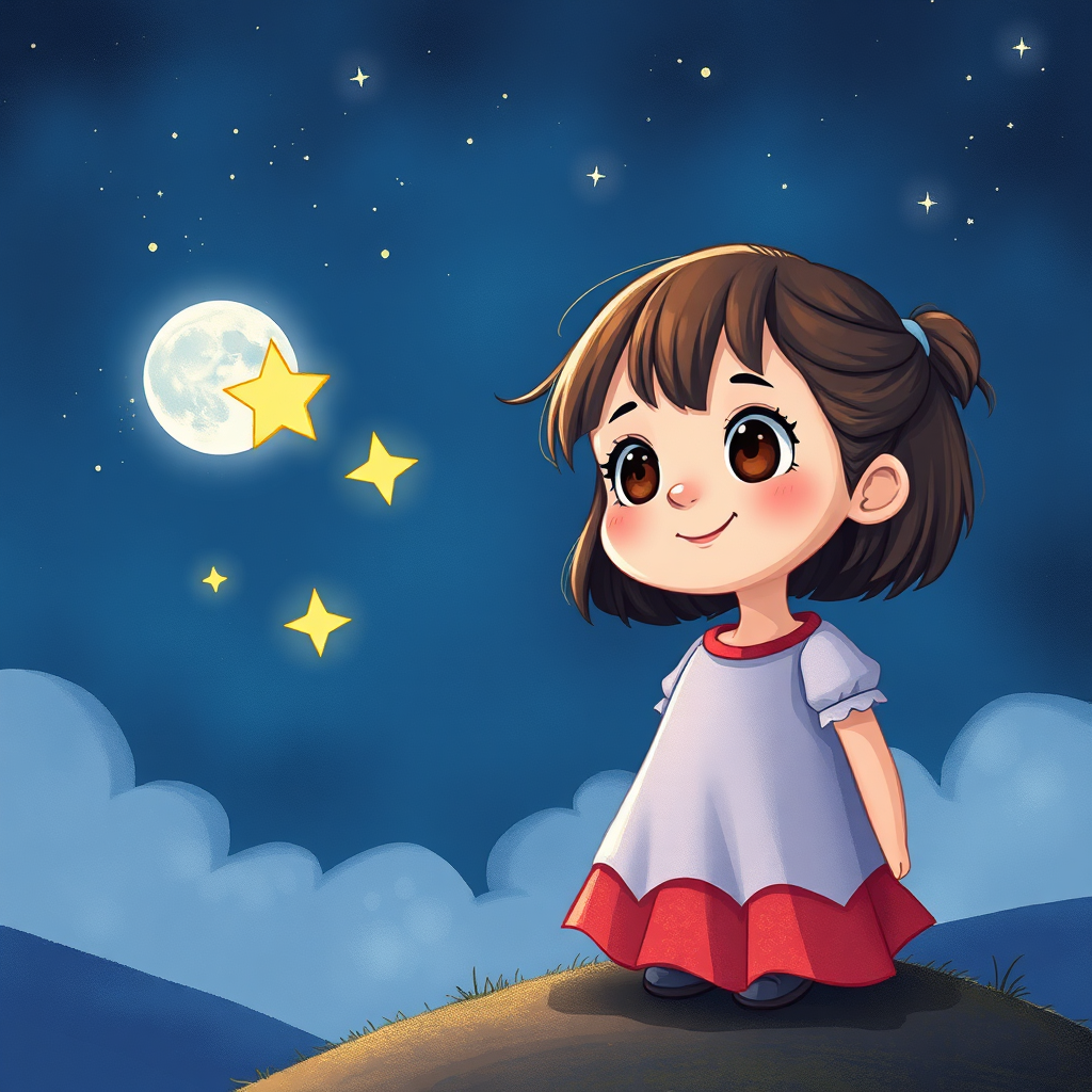 Mila blickt fasziniert in den Sternenhimmel