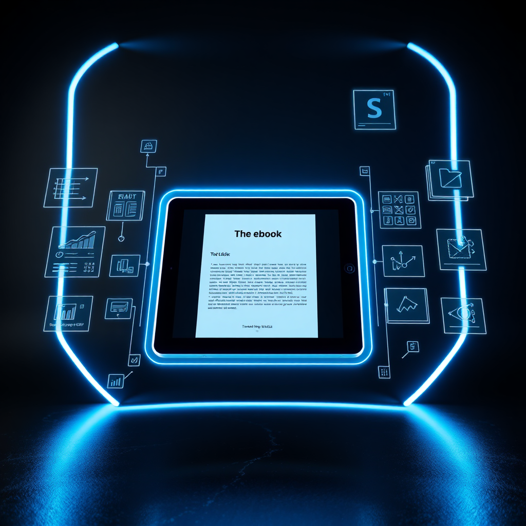 3D Mockup von eBooks und digitaler Editor Oberfläche