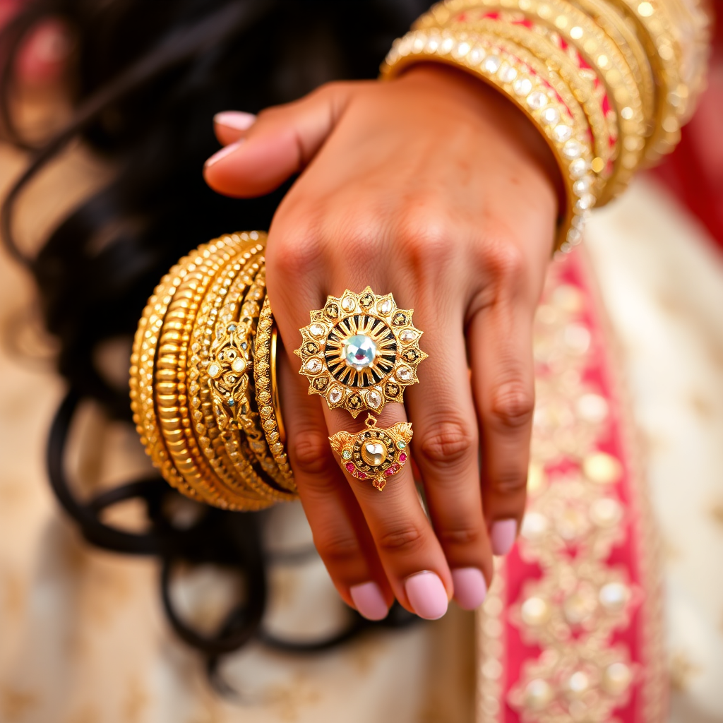 Ornate Gold Bridal Bangles and Ring