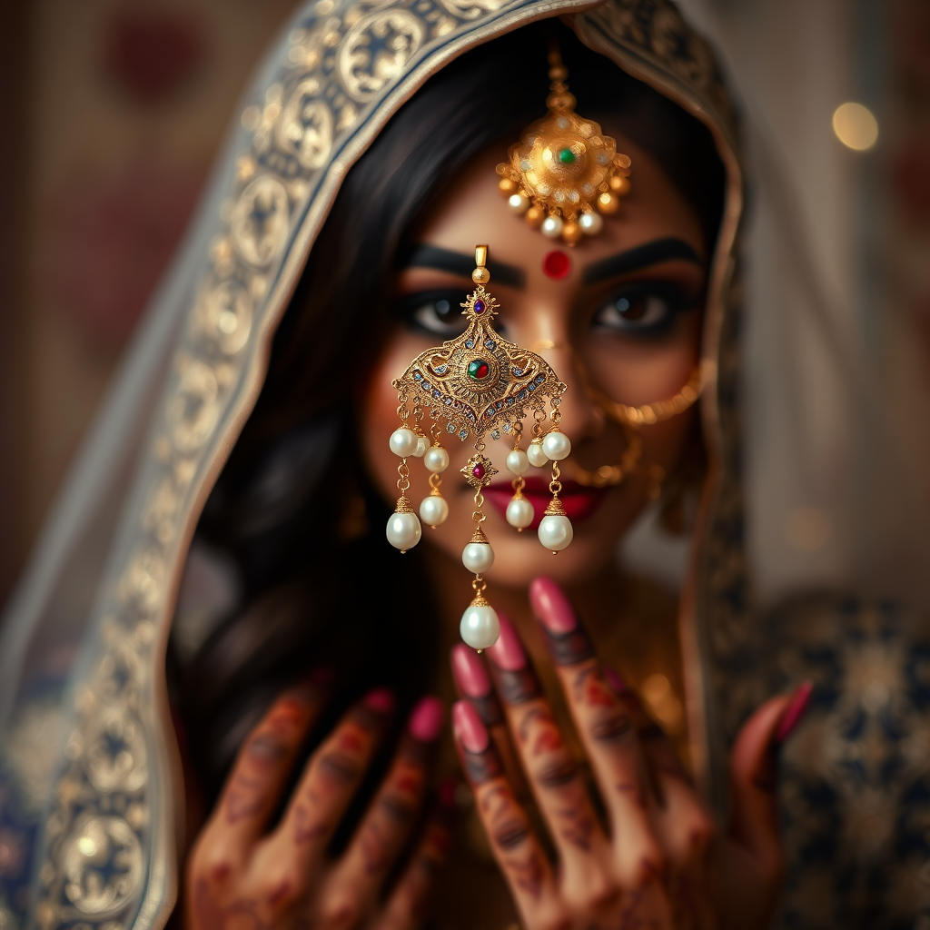 Traditional Gold Nose Ring with Pearls