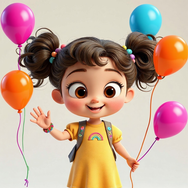 Lila holding balloons