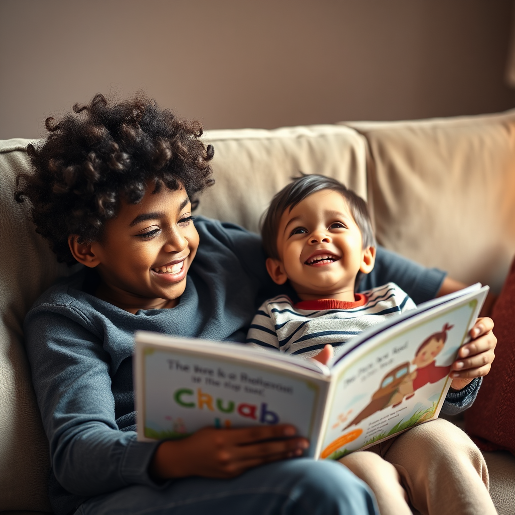 Parent and child reading a storybook together