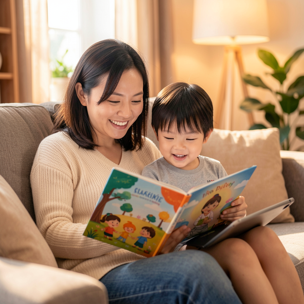 Mother and child bonding over device