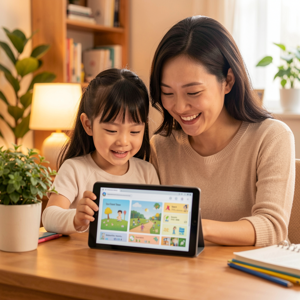 Mother and child bonding over device