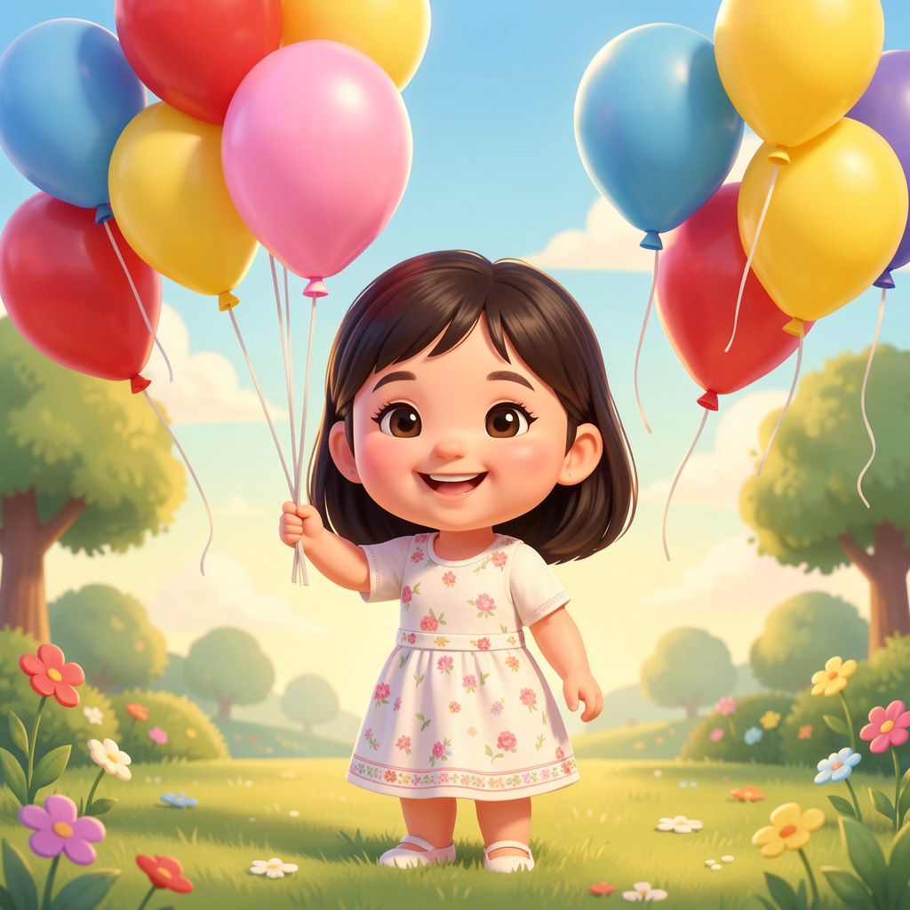 Lila holding balloons