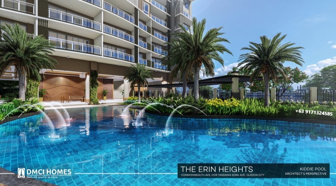 A photorealistic still from a virtual tour video of The Erin Heights. The scene is inside a model unit, showcasing the modern interior design and spacious layout. Natural light floods the room through large windows, highlighting the premium finishes and elegant furniture. The composition should convey a sense of comfort, luxury, and sophisticated living. The camera angle is a wide shot, capturing the entire living space. The color palette should be neutral with pops of vibrant colors from the decor. Style reference: Interior design photography for luxury apartments. 8k resolution, hyperrealistic details.