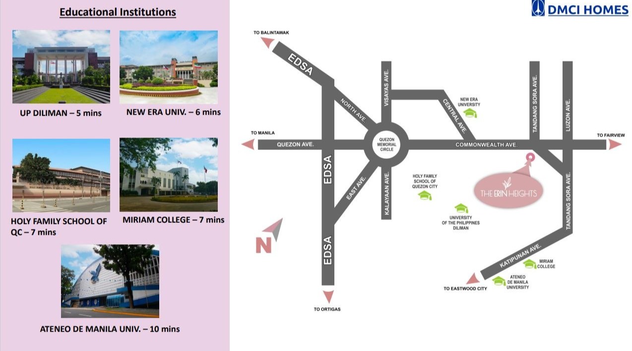 Capture a panoramic view of The Erin Heights in its surrounding urban context. Highlight the proximity to key establishments, such as shopping malls, schools, and hospitals. Use a drone camera to capture the aerial perspective, showcasing the connectivity and accessibility of the location. The image should convey a sense of convenience, vibrancy, and urban living. Include subtle details such as moving vehicles and pedestrians to add a sense of dynamism. Use a realistic color palette and natural lighting to create an authentic representation of the location. 8k resolution, hyperrealistic details.