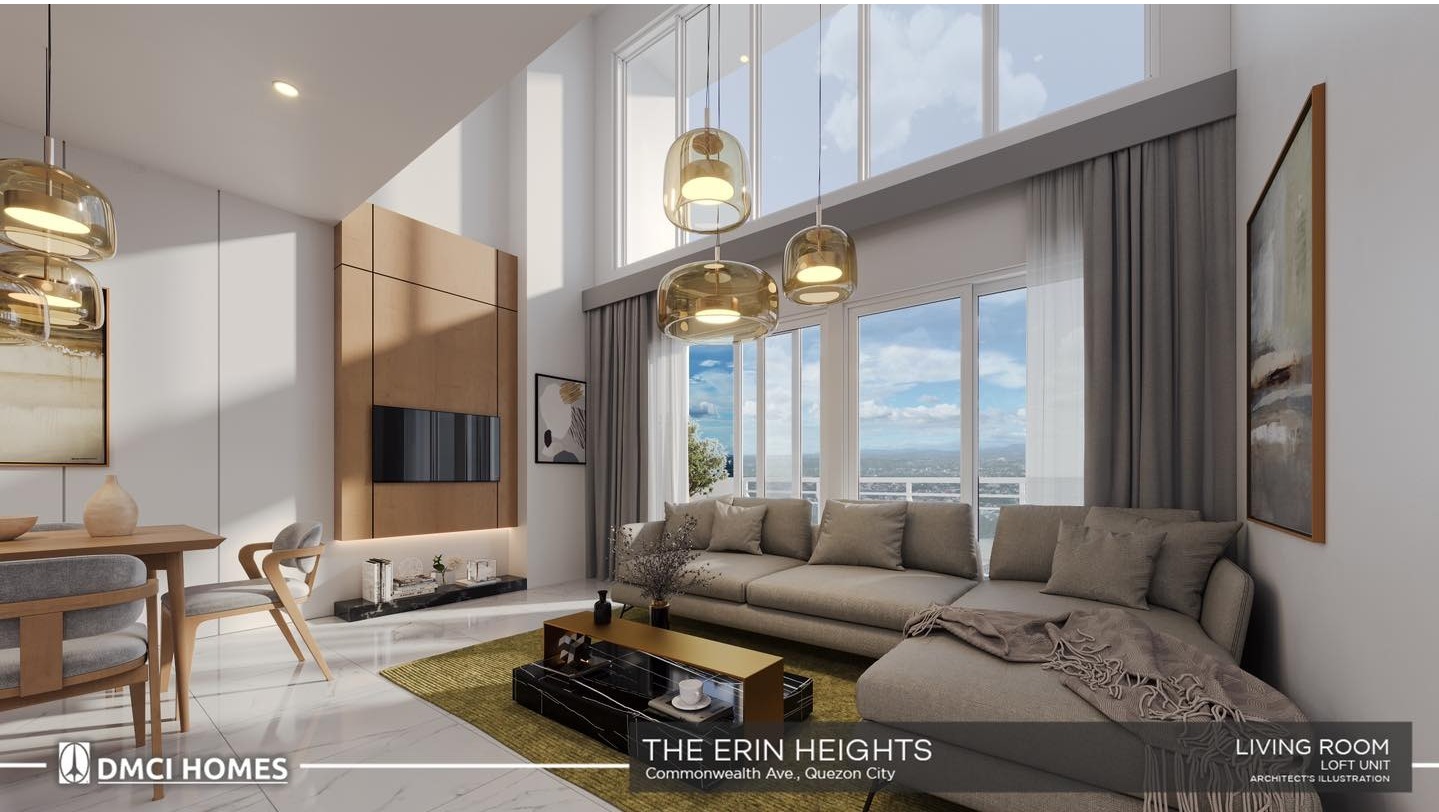 Capture a candid, natural portrait of a diverse group of residents enjoying the amenities at The Erin Heights. The scene is set in the rooftop garden, with residents laughing and interacting with each other. Use soft, natural lighting to create a warm and inviting atmosphere. The composition should convey a sense of community, belonging, and happiness. The background should feature the Quezon City skyline. Focus on capturing genuine emotions and expressions. Hyperrealistic, 8k resolution.