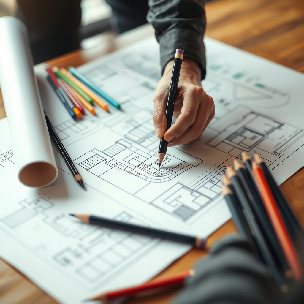 Architectural design sketches and renderings