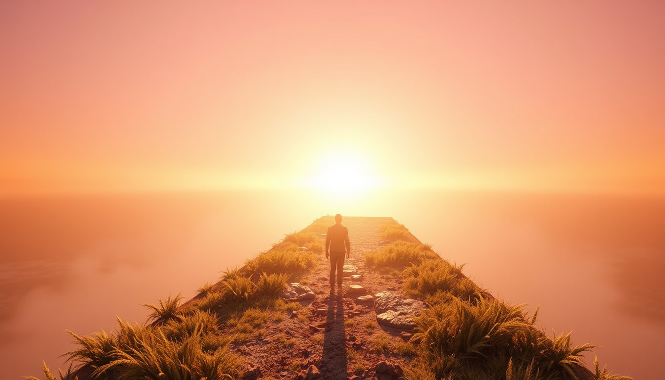 A photorealistic, ultra-high quality header image for 'Life coach Urna's' Ecoaching Digital Product Cards, specializing in Guided Hypnotherapy for Emotional Release. The scene should depict a serene, ethereal landscape at dawn. A woman is silhouetted, eyes closed, meditating in a lotus position, surrounded by soft, glowing orbs of light representing released emotions. Gentle waves lap at the shore in the background. Lighting is soft and diffused, creating a sense of calm and tranquility. The color palette consists of muted blues, purples, and pinks, with accents of gold. A subtle mist hangs in the air, adding to the dreamlike quality. Shot from a slightly low angle, emphasizing the woman's connection to the earth and sky. Texture details include the smoothness of the water, the roughness of the rocks, and the flowing fabric of her clothing. This should evoke feelings of peace, hope, and transformation. Style reference: hyperrealistic digital painting. Technical specs: 8K resolution, hyperrealistic rendering.