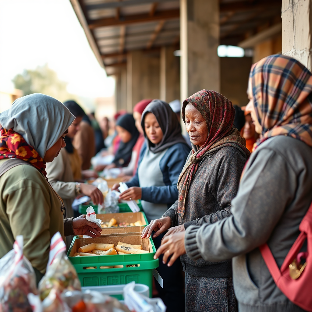 Volunteers providing food to people. Compassion in action.