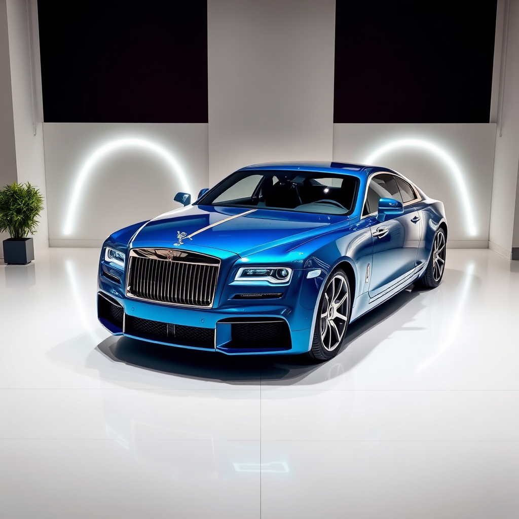 Create an image depicting a luxurious car with a blue colour.