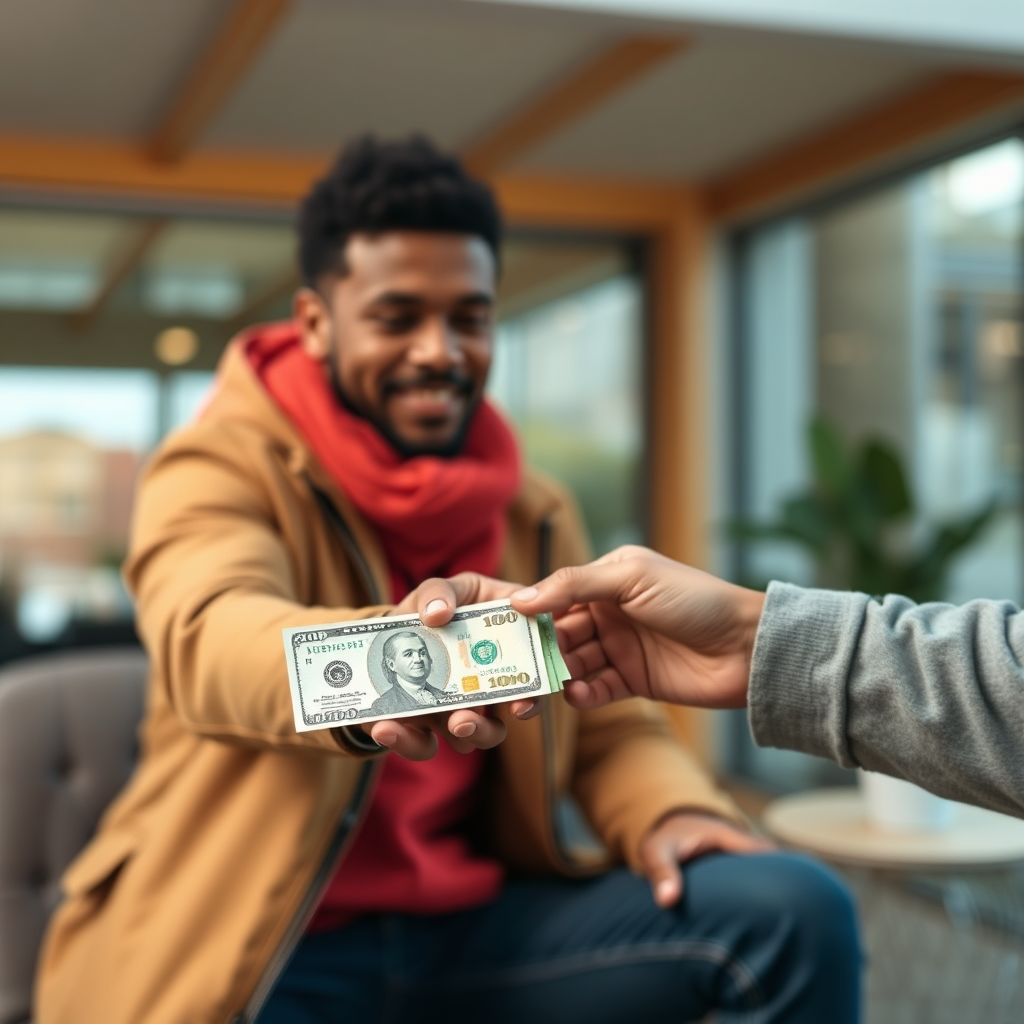 Create an image depicting cash payment to someone