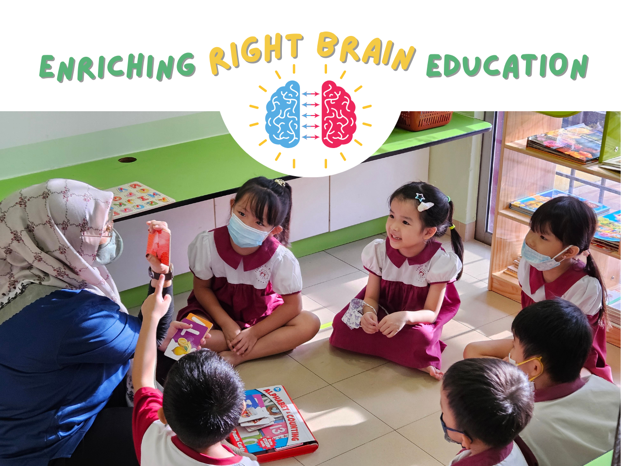 A photorealistic image of a teacher reading to a small group of children, focusing on the interaction between the teacher and one child. The lighting is warm and intimate. The camera angle is a close-up, emphasizing the child's engagement. Style: Candid Portraiture.