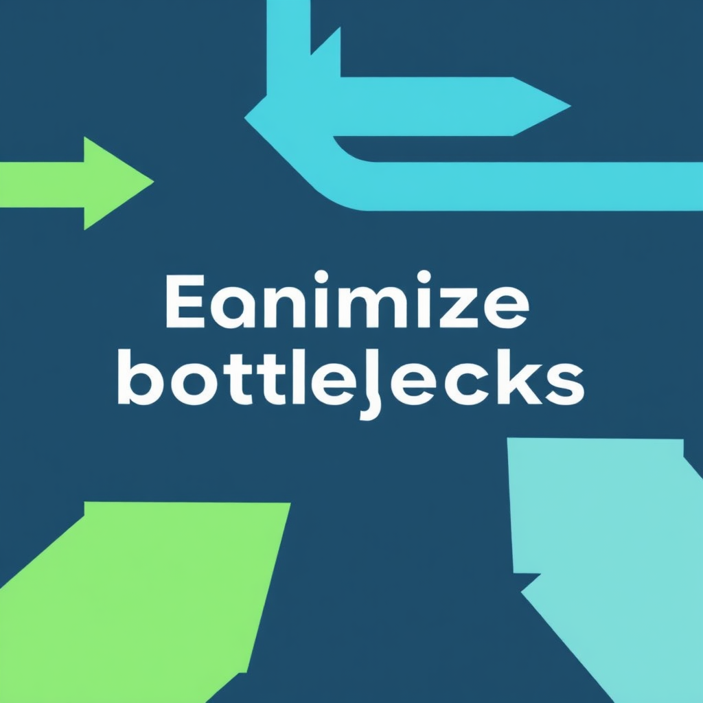 Create a stylized image showing arrows flowing smoothly through a process diagram, eliminating bottlenecks. The color palette should be clean and modern, using blues and greens to convey efficiency and clarity.