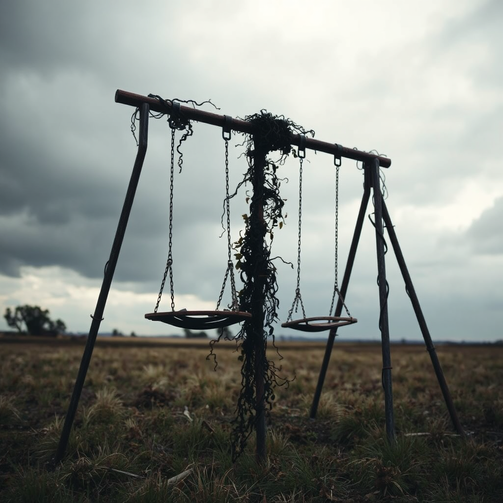 Decaying playground swing set