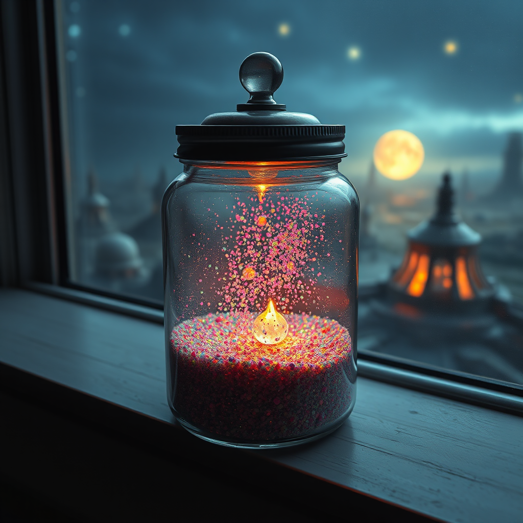 Jar filled with shimmering, chiming dust