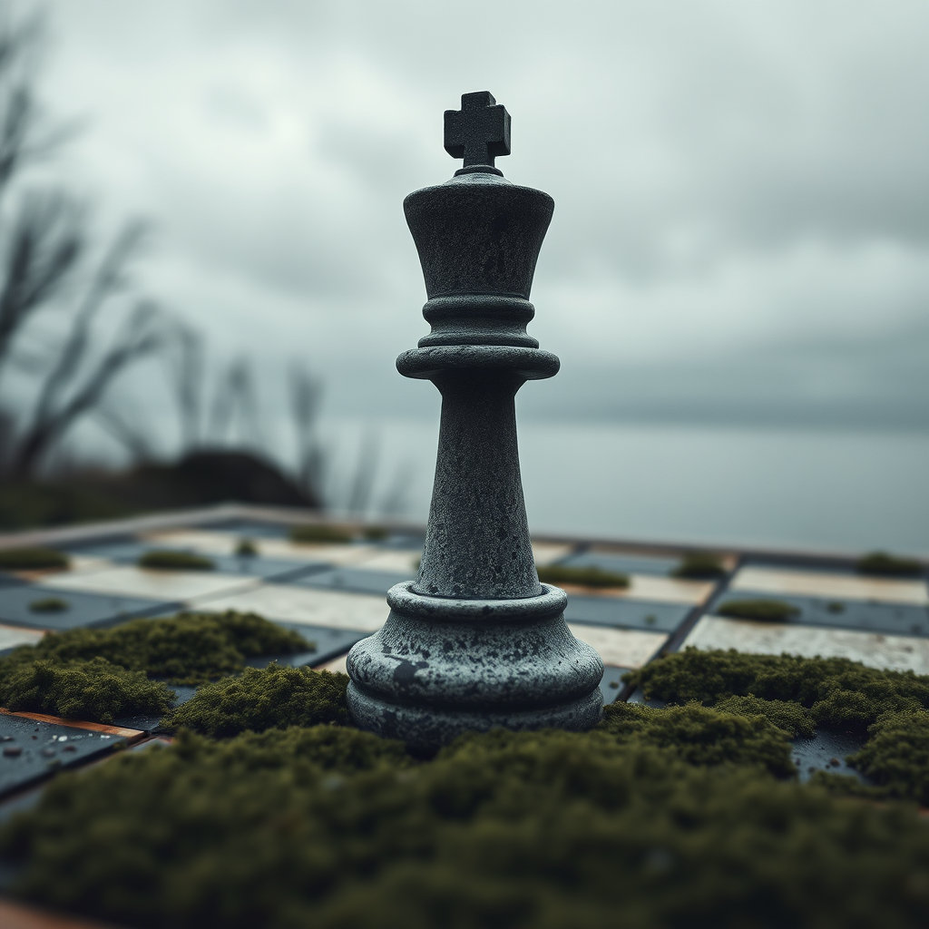 Moss-covered chess piece