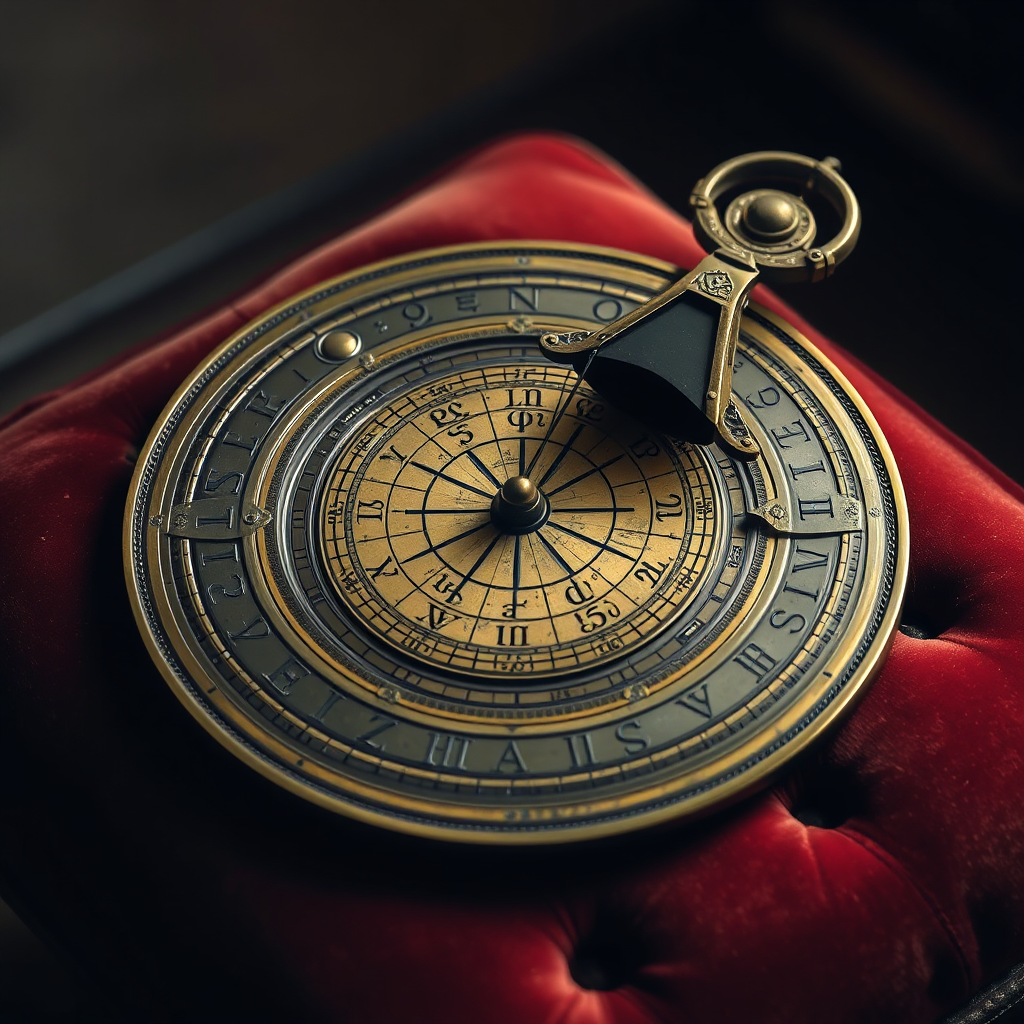 Vintage brass astrolabe with a bent pointer