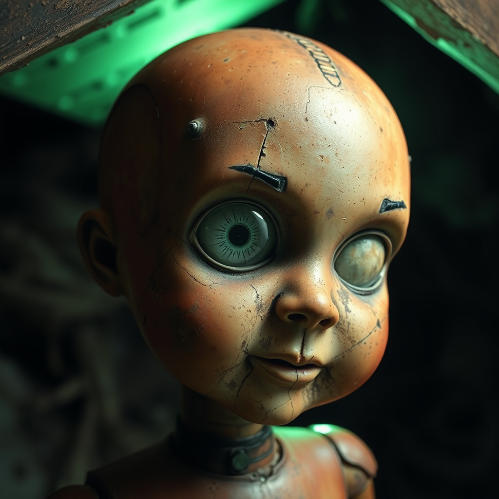 Rusted mechanical doll head