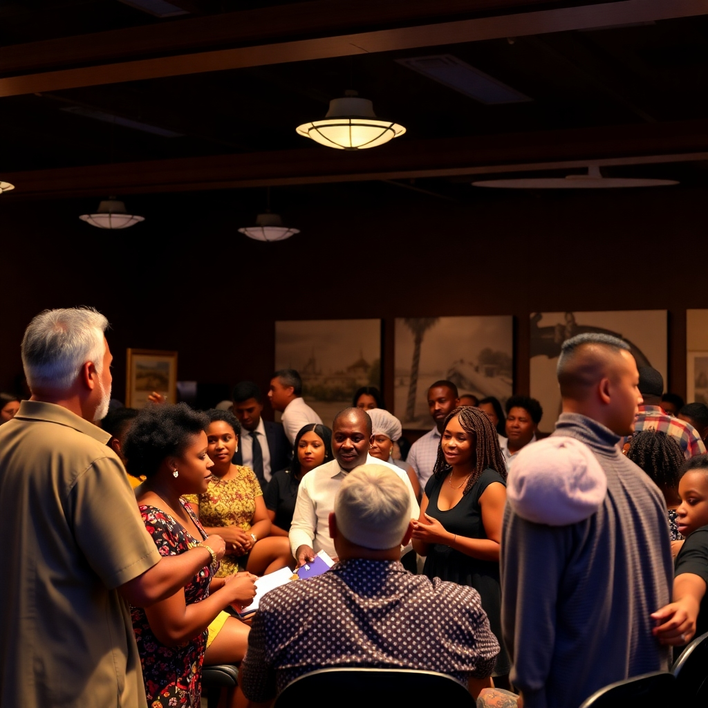 A captivating image of an engaging historical presentation, with diverse audiences participating and learning about the rich African American history of Broward County. Style: Informative and engaging. Resolution: 4k.