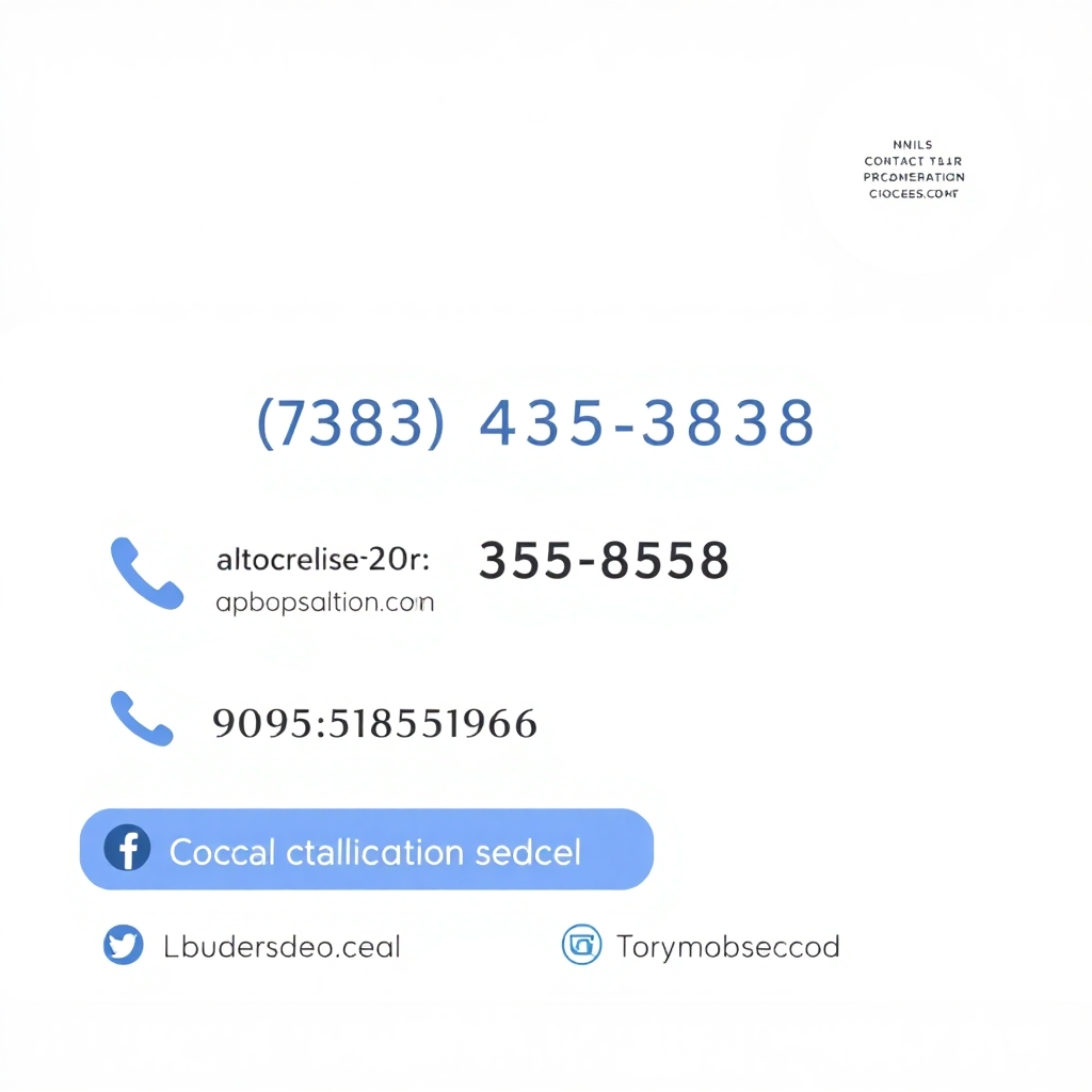 A clean and modern design showcasing various ways to contact the organization, including a phone number, email address, and social media handles. Style: Sleek and accessible. Resolution: 4k.