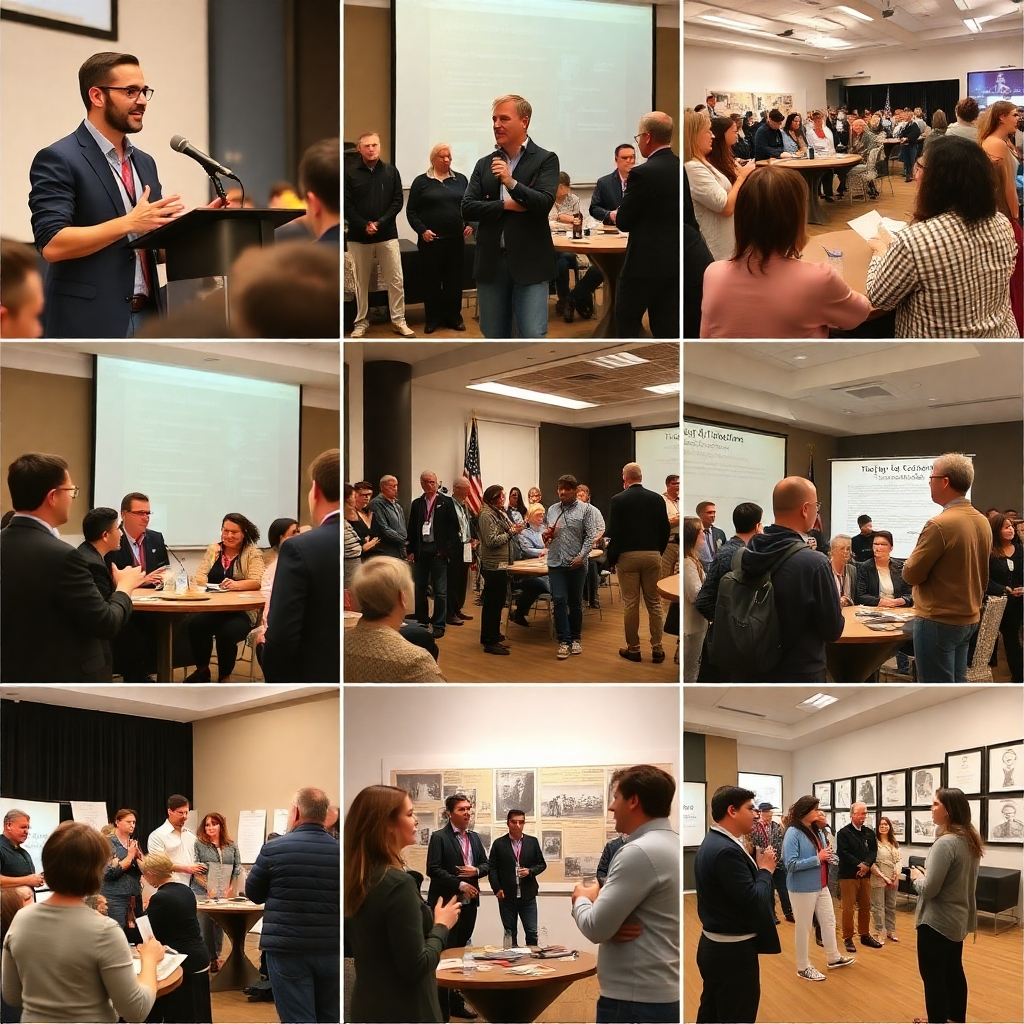 A collage showcasing highlights from past events organized by the Trailblazers, including guest speakers, community gatherings, and historical exhibitions. Style: Energetic and memorable snapshots. Resolution: 4k.
