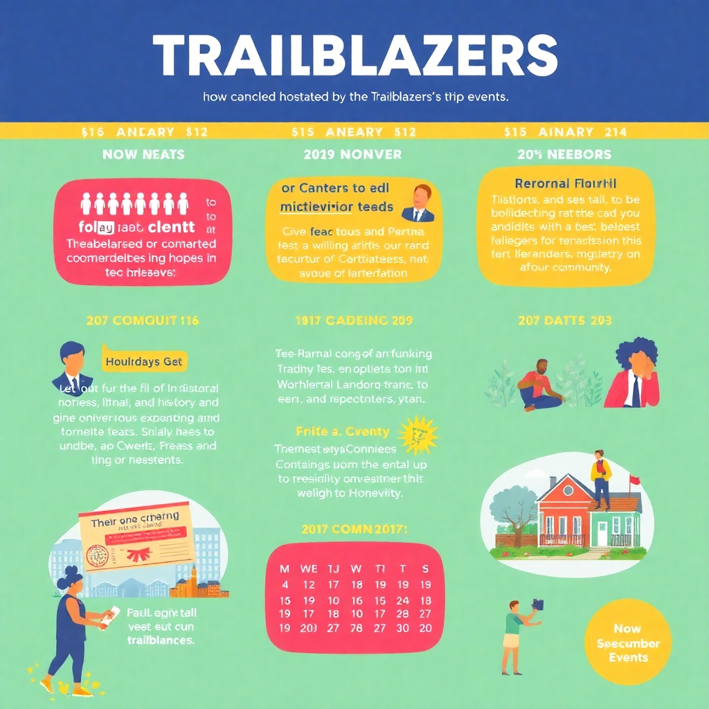 A dynamic calendar illustration showcasing upcoming events hosted by the Trailblazers, including lectures, workshops, and historical tours, all aimed at educating and engaging the community. Style: Bright and engaging calendar graphics. Resolution: 4k.
