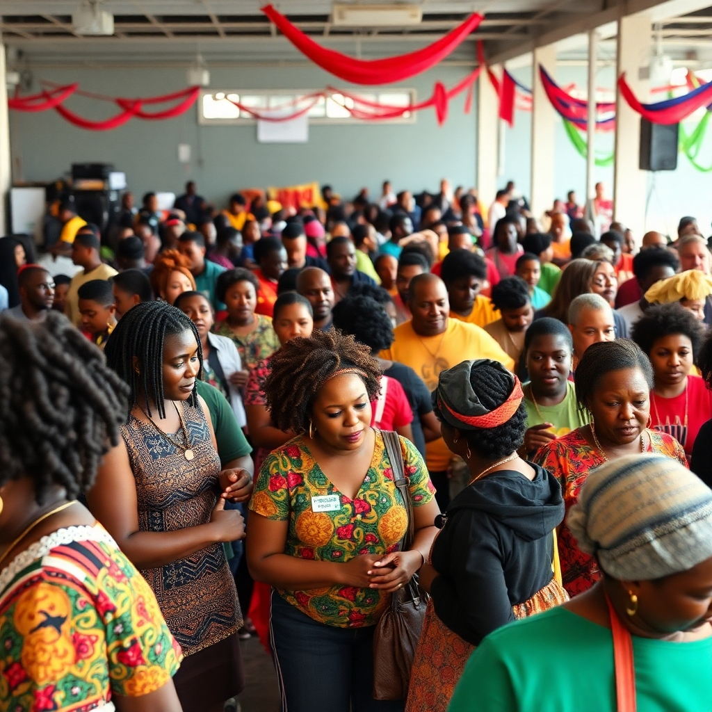 A photorealistic image depicting a vibrant community event celebrating African American heritage in Broward County. People of all ages and backgrounds are participating in activities, enjoying music, and sharing stories. The atmosphere is lively and festive. The color palette is vibrant and diverse, reflecting the richness of the community. Style reference: documentary photography with a focus on human connection. 4K resolution, candid shots.
