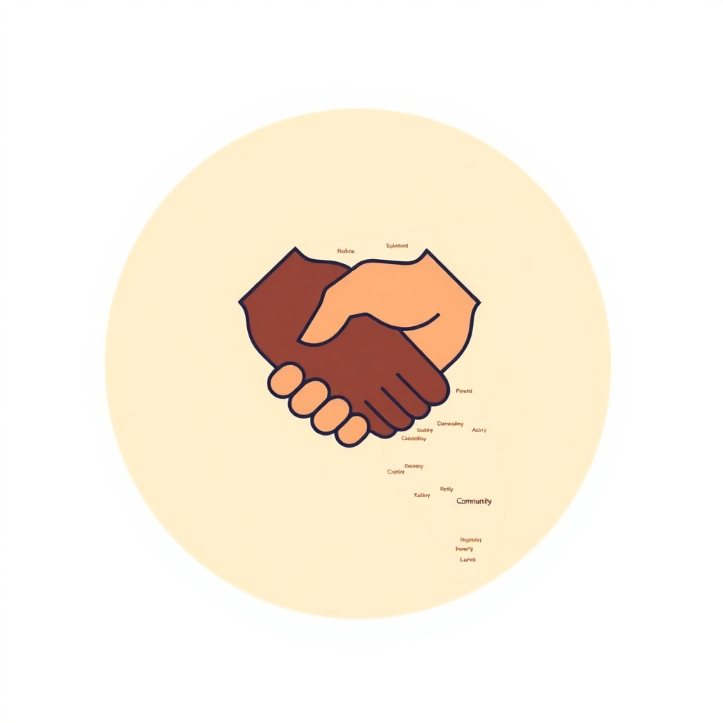 A stylized image representing partnerships and collaborations. It features two hands shaking, symbolizing a successful agreement. The background is a map of Broward County, highlighting the interconnectedness of different communities. The color palette is warm and inviting, with a focus on trust and cooperation. Style reference: minimalist graphic design. 4K resolution, clean lines.