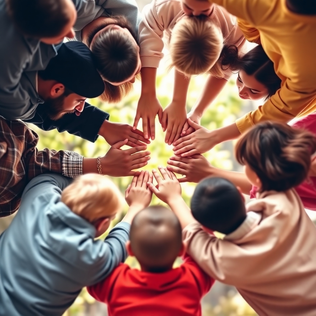 An image of people of different ages and backgrounds joining hands to form a circle, symbolizing the inclusivity and community spirit of the Trailblazers' membership. Style: Warm and welcoming. Resolution: 4k.