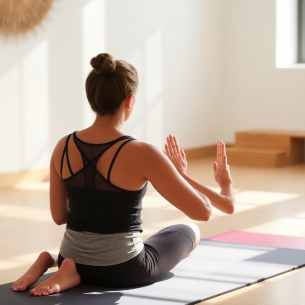 A one-on-one yoga session between a student and an instructor in a peaceful setting. Focus on the instructor's gentle guidance and the student's focused attention. Soft, natural light enhances the scene.