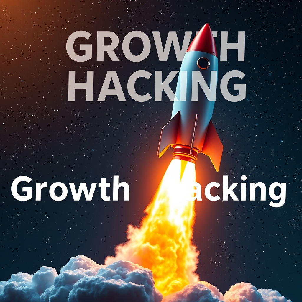 A photorealistic image representing growth hacking. It shows a rocket taking off, symbolizing rapid business growth. The rocket is sleek and modern, with flames propelling it upwards. The background is a starry night sky, suggesting limitless potential. The lighting is dynamic and energetic, emphasizing the speed and power of growth. The color palette is vibrant with oranges, blues, and whites, creating a sense of excitement and progress. The style is bold and aspirational, inspired by space exploration with a 4K resolution.
