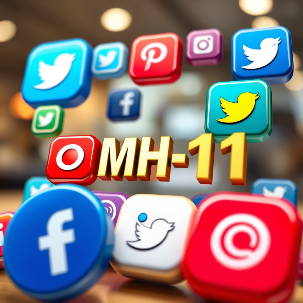 A photorealistic image showcasing various social media icons arranged in a visually appealing manner, representing the उलवे सातारकर MH 11 community's online presence. The lighting is bright and engaging. Style: Modern and connected.