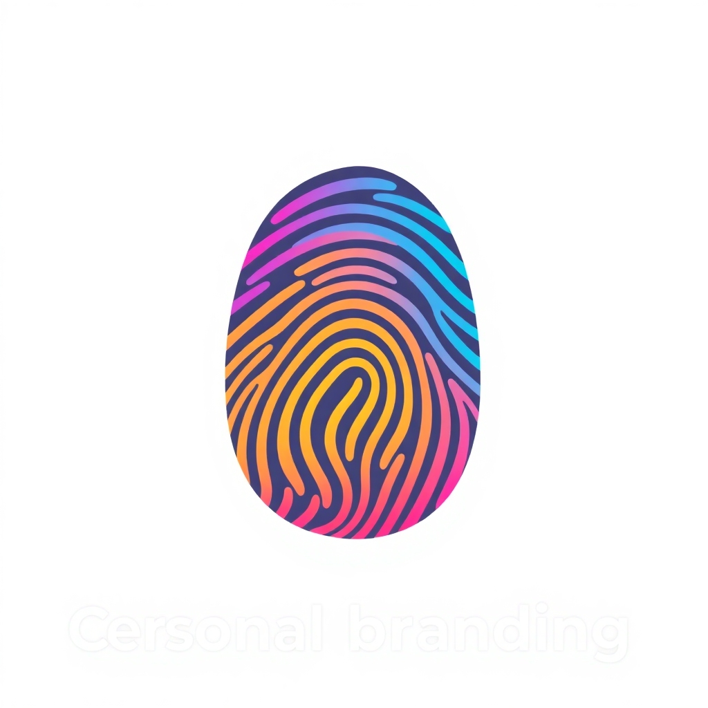 A stylized image of a fingerprint forming a unique logo, symbolizing personal branding. The logo is vibrant and memorable, reflecting the individual's unique identity. Use a variety of colors to represent different aspects of the brand.