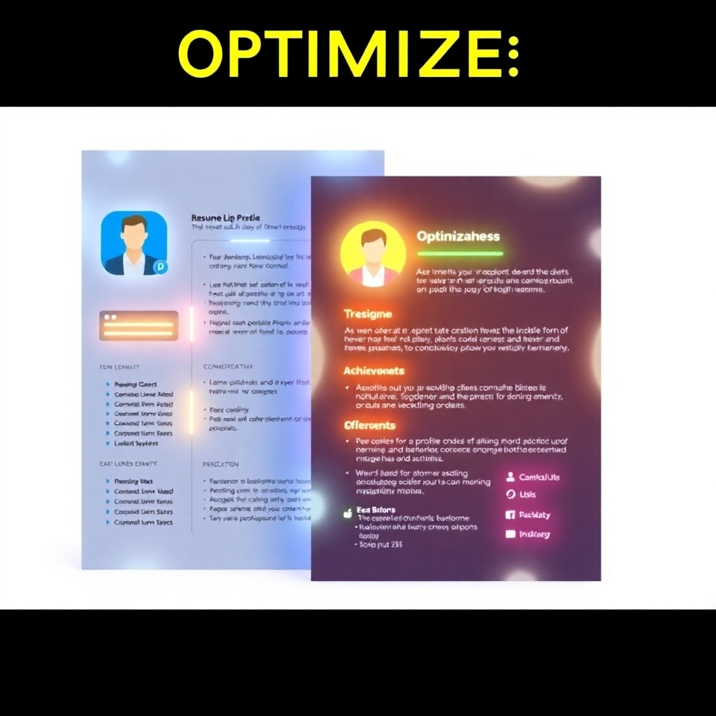 A stylized image of a resume and LinkedIn profile glowing with highlights, symbolizing optimization. Use bright, eye-catching colors to emphasize the key sections and achievements. The background is a minimalist design to keep the focus on the documents.