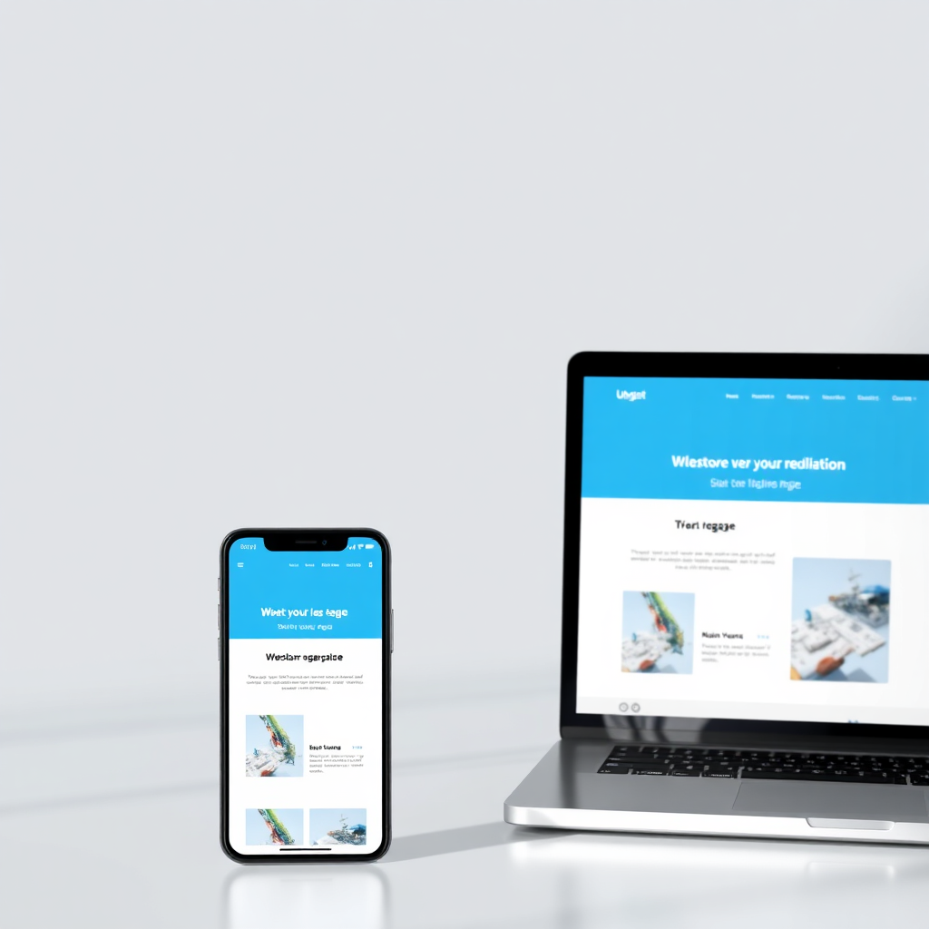 Multiple devices (smartphone, tablet, laptop) displaying the same single-page website, showcasing its responsive design. The devices are arranged in a clean, modern setting. Style: Photorealistic render. 4K resolution, high quality.