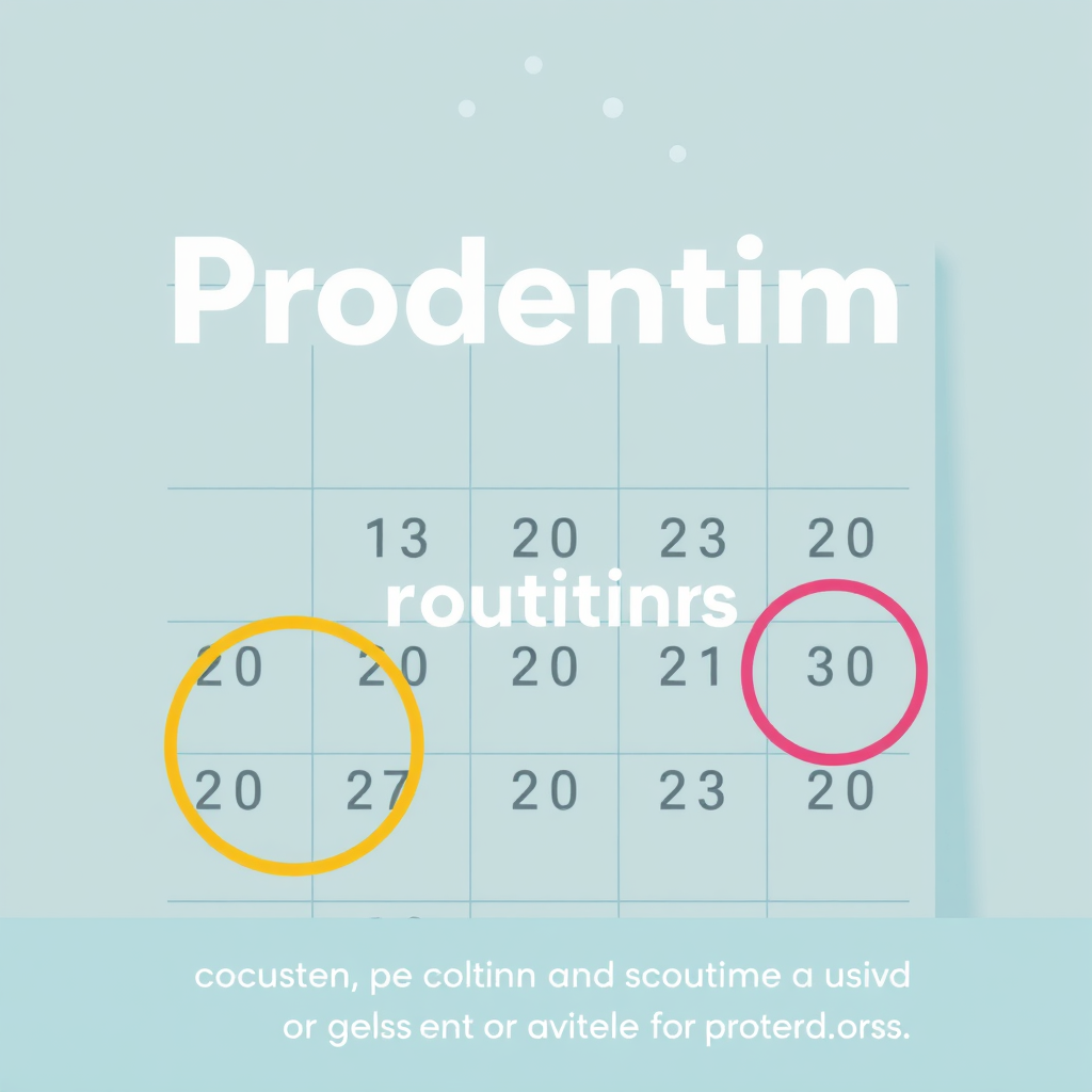 A calendar or planner with circles around dates indicating consistent use of Prodentim. The image should convey the idea of routine and adherence. The color scheme is calming and organized, with a focus on pastel colors and a clean design.