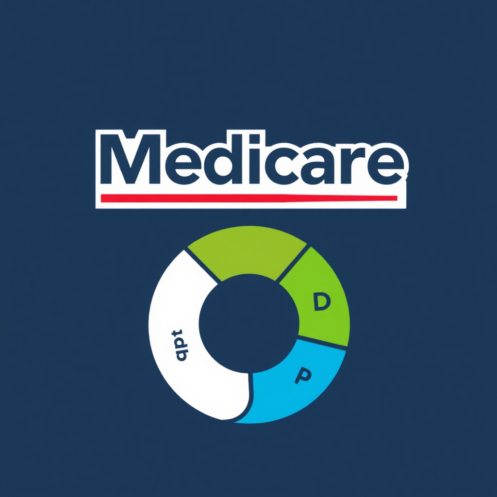 A sleek, modern design featuring the Medicare logo transforming into a circular graphic representing Medicare Advantage. The circle is divided into sections representing Part A, Part B, and Part D. This symbolizes the all-in-one nature of Medicare Advantage plans. Stylized.