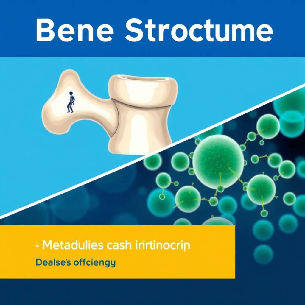 A stylized image combining visual representations of bone structure (strong, healthy bone matrix) and a metabolic process (e.g., cells efficiently using energy). The color palette should be clean and modern, using blues and greens to represent health and vitality.