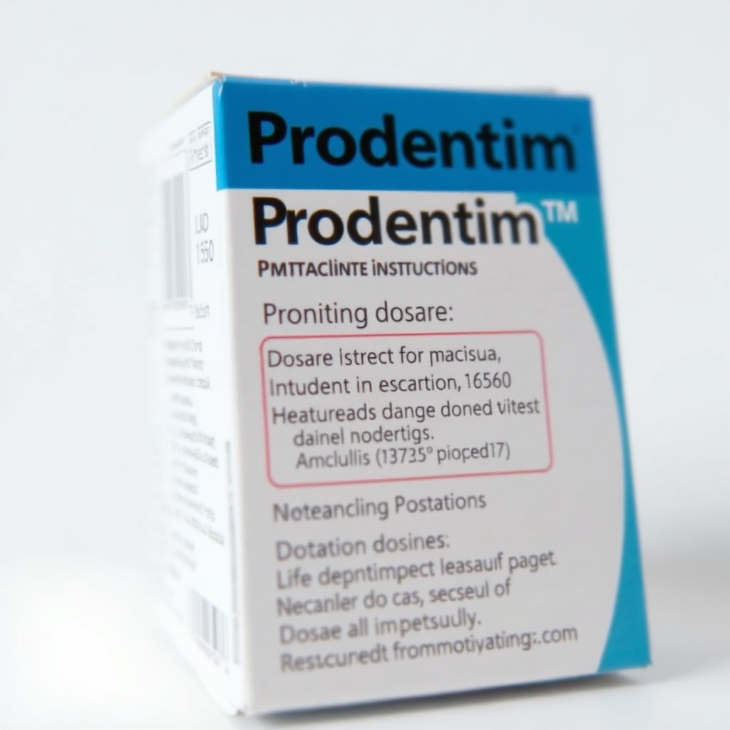 An image of Prodentim packaging with clear dosage instructions highlighted. The focus is on the instructions, ensuring they are easily readable. The background is simple and uncluttered, drawing attention to the dosage information. The style is clean and informative.