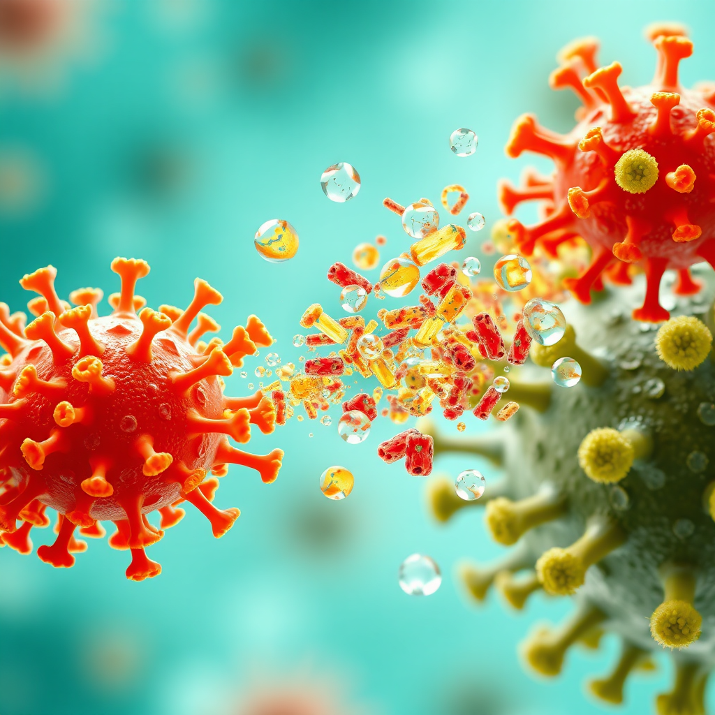 An image showing Prodentim's beneficial bacteria actively breaking down or neutralizing VSCs. The VSCs are transformed into harmless substances, visually represented by a change in color or form. Use a bright and positive color scheme to emphasize the neutralizing effect.