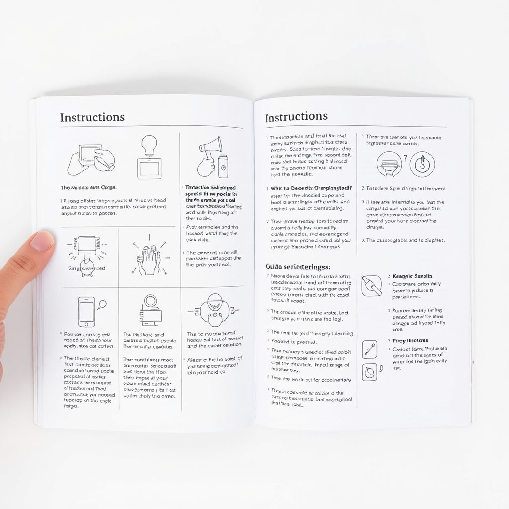An open instruction manual with clear diagrams and text explaining how to use Prodentim. The image should be easy to understand and visually appealing. The style is clean and informative.