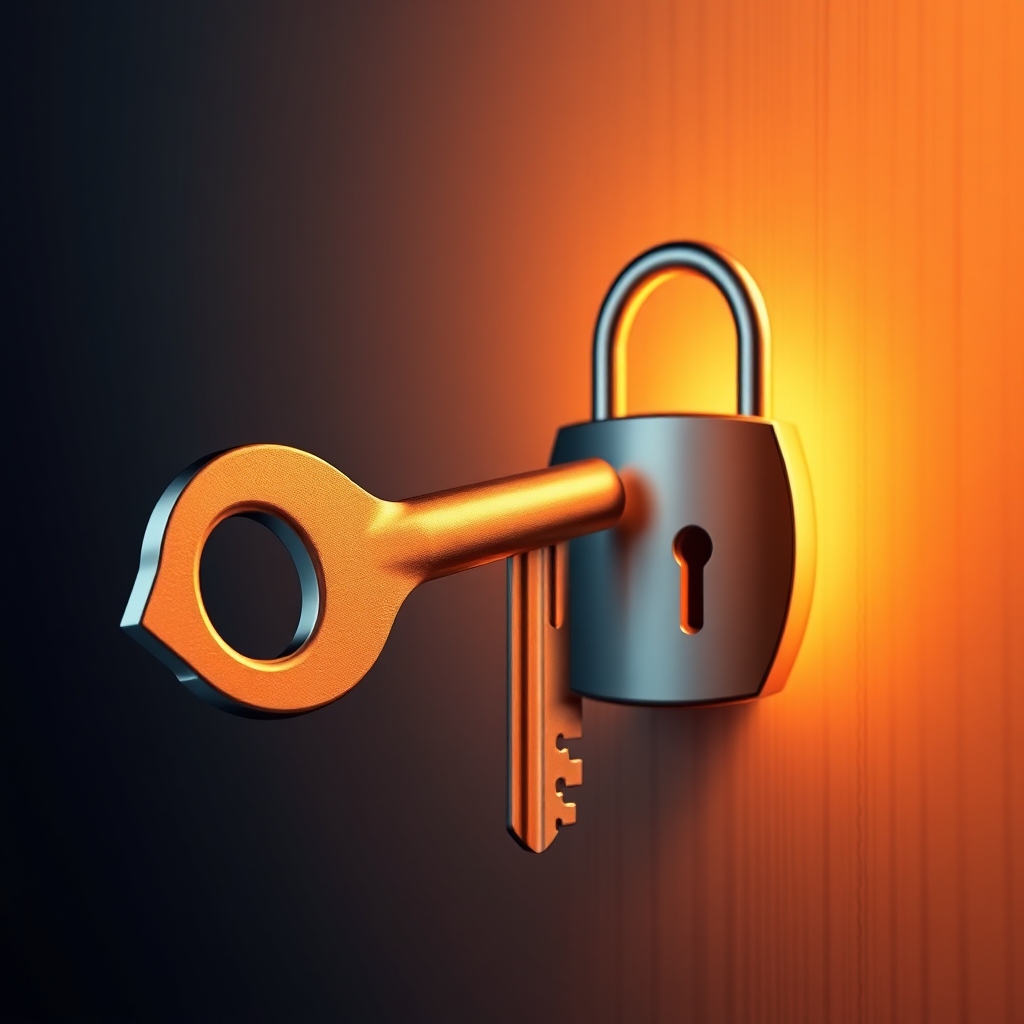 Create a visual metaphor of Prodentim as a key fitting perfectly into a lock representing the root cause of bad breath. The key should be sleek and modern, while the lock should be intricate and challenging. Use a warm and inviting color palette to emphasize the solution provided by Prodentim. The lighting should highlight the perfect fit between the key and the lock, conveying the sense of solving a problem. Render in 8K resolution with a focus on creating a sense of precision and effectiveness.