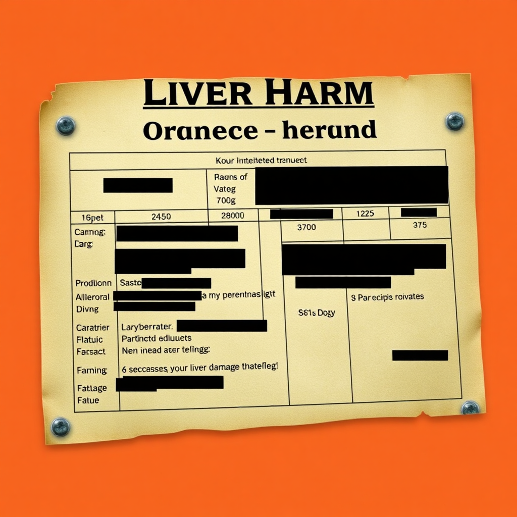 Design a stylized image of a medical file or chart labeled 'Turmeric-Induced Liver Harm,' with details blurring out to protect privacy, but showing key indicators of liver damage. The file should appear worn and aged, symbolizing the accumulation of documented evidence. Use a muted color palette to convey a sense of seriousness and medical concern. The lighting should be focused on the file, emphasizing its importance as documented evidence.