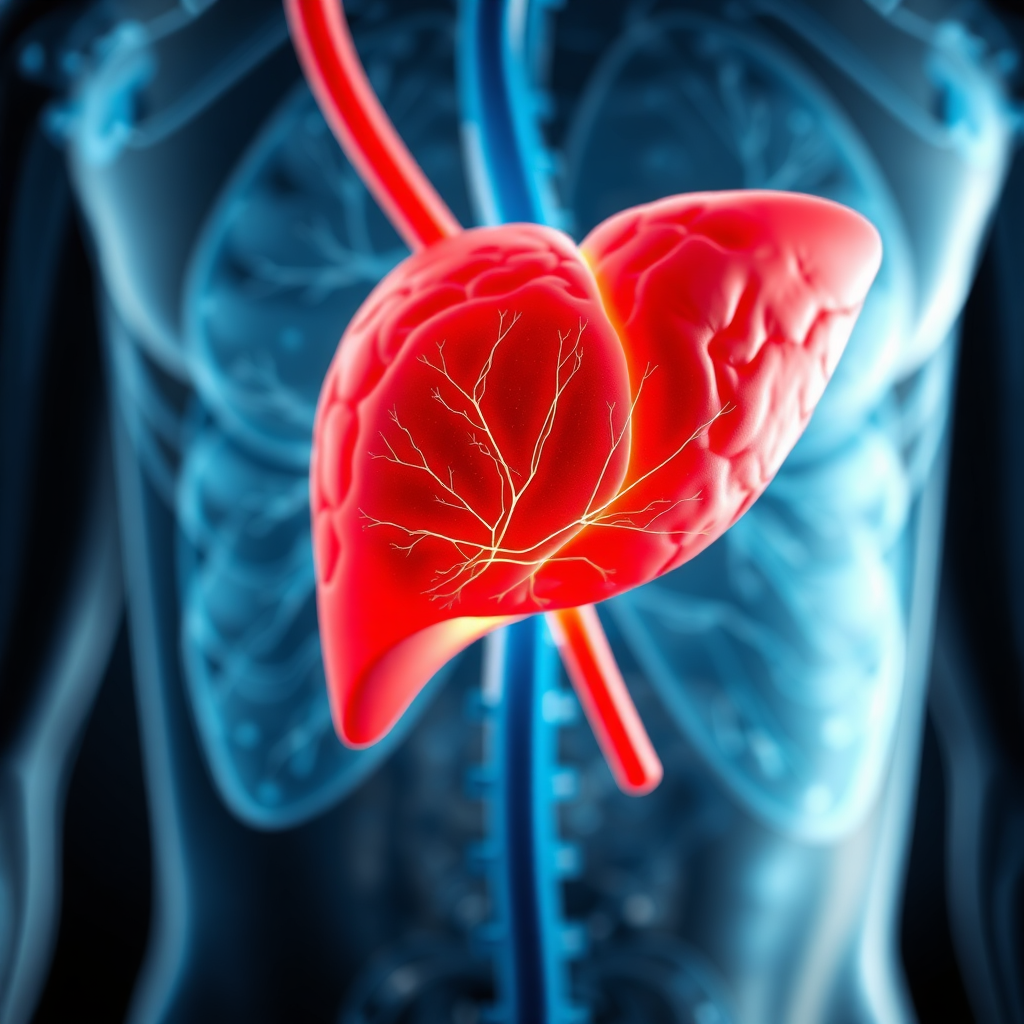 Photorealistic illustration of a healthy, vibrant liver with interconnected pathways representing its metabolic processes. The surrounding organs are softly blurred to emphasize the liver's central role.