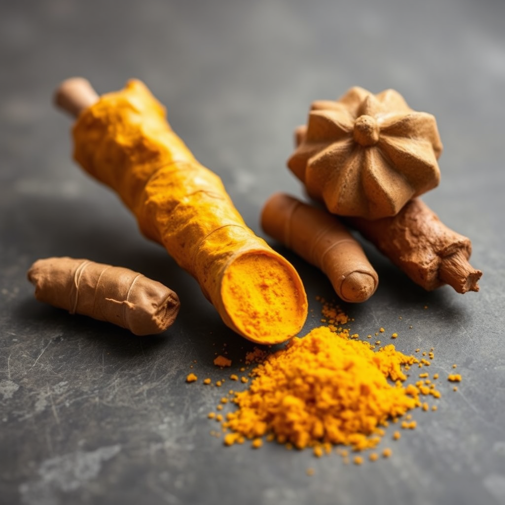 Generate a stark visual of a liver with cracks and damage, overlaid by large turmeric pills. The message is clear: mega-doses damage the liver. Red and yellow colors dominate, conveying warning and danger.