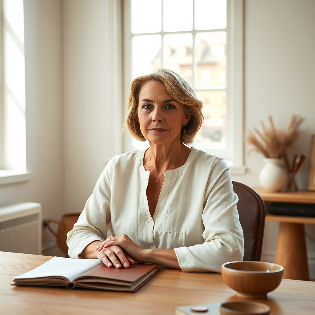 A calm professional woman in reflection