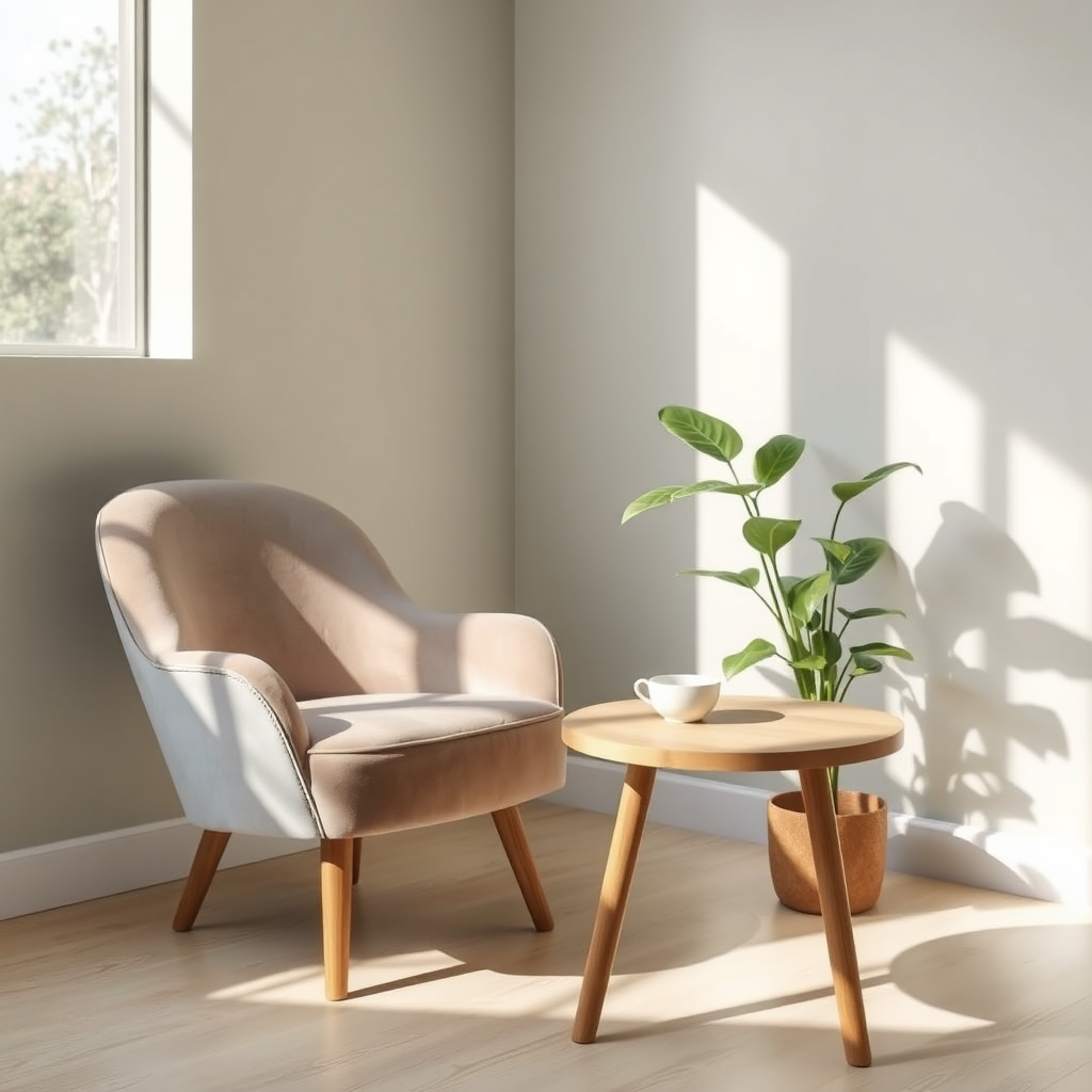 Minimalist desk setting with journal and coffee